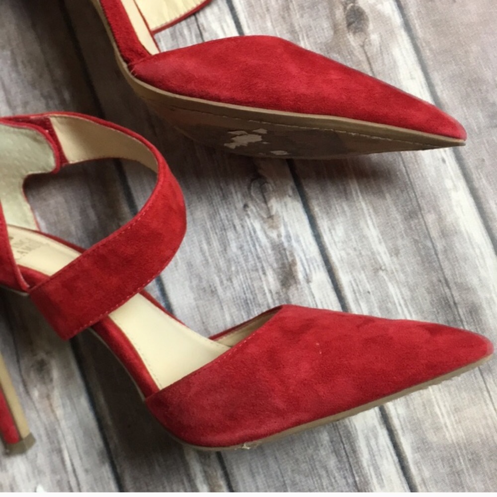 Vince Camuto red suede Carlotte D’Orsay heels